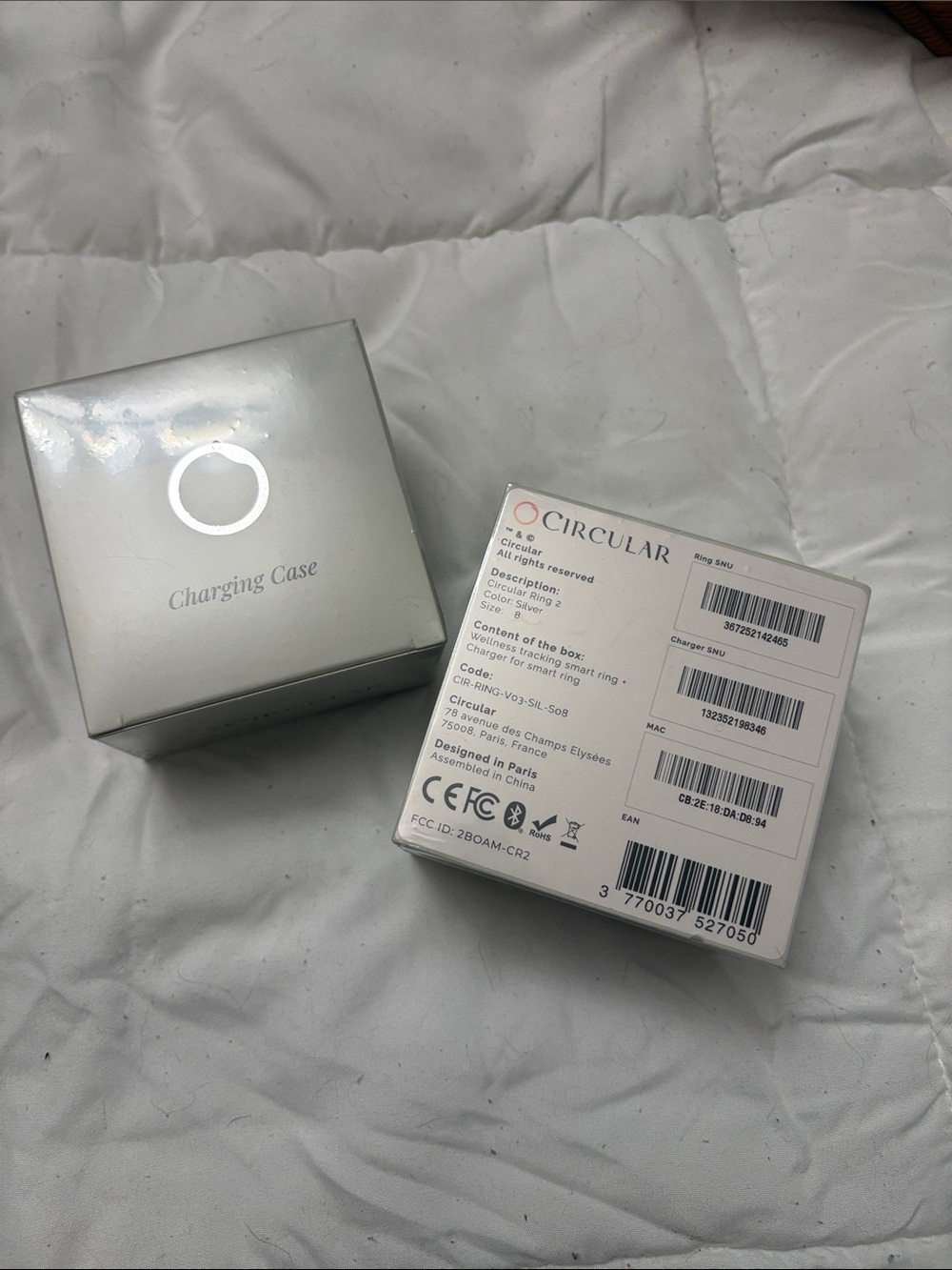 Circular Smart Ring and Additional Charging Case - Silver Ring, Power Case x2